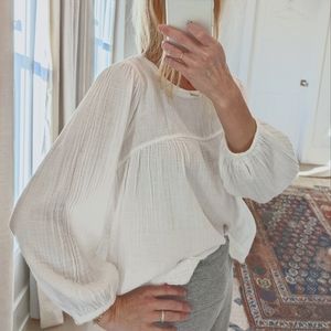 Xirena White Cotton Gauze long sleeve top